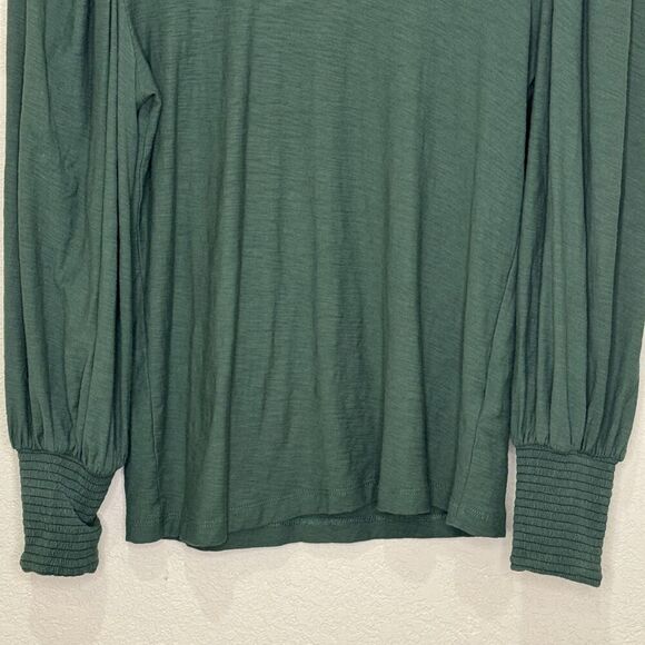 Nation LTD Shirt Womens Small Green Pima Cotton Long Sleeve Puff Sleeve Crewneck - Picture 5 of 7